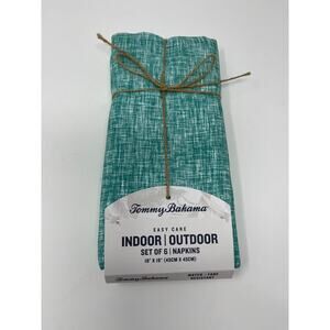 Tommy Bahama Napkins Easy Care Indoor Outdoor Teal White 6pc NEW